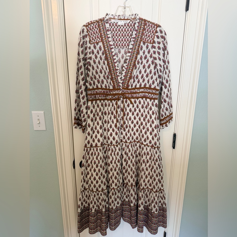 Veronica Beard Brown and Cream Long Sleeve Dress